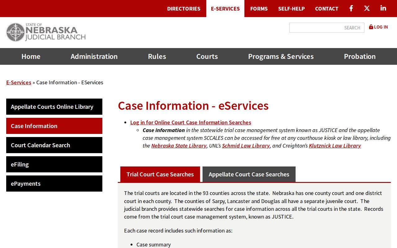Nebraska Judicial Branch case-information search explanation for Seward County readers