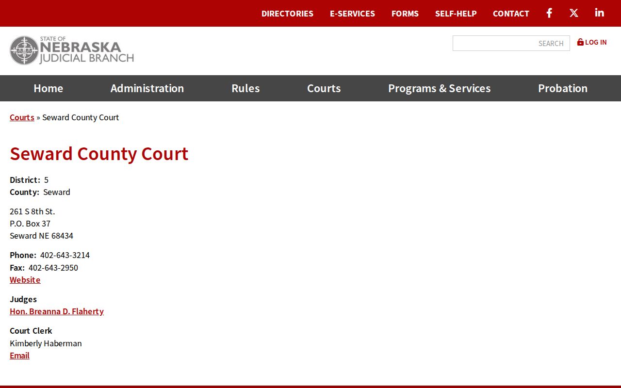 Nebraska Judicial Branch County Court directory for Staplehurst case routing