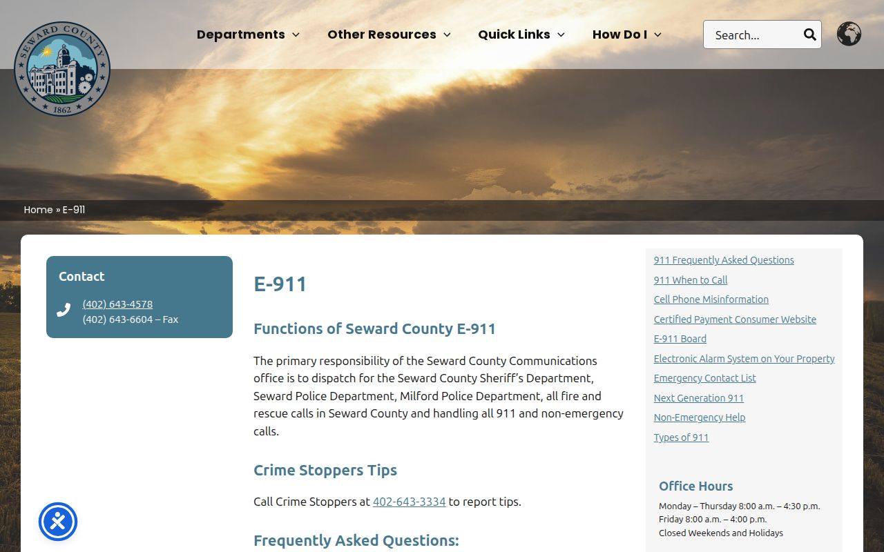 Seward County E-911 dispatch and Crime Stoppers information